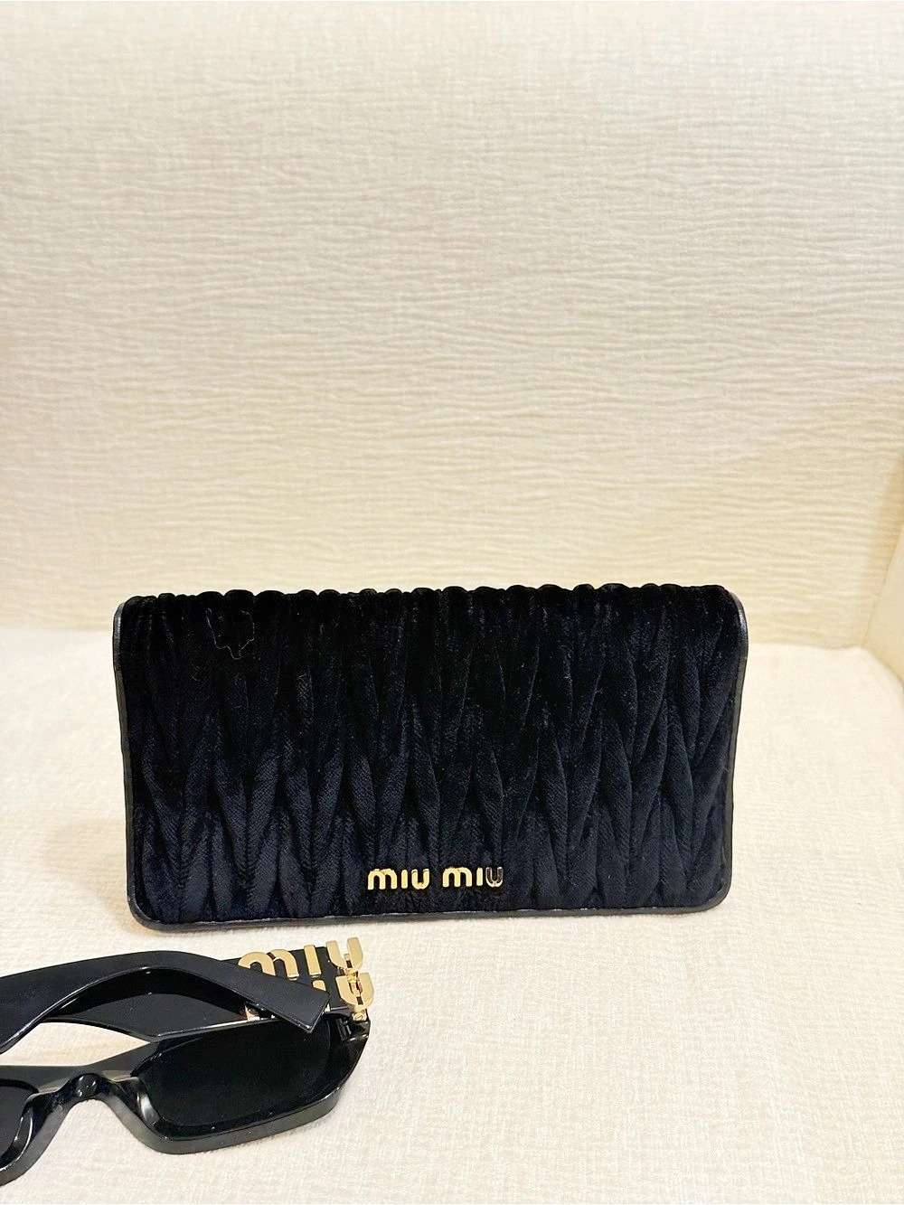Miu Miu Black Velvet Matelasse Wallet Chain Bag